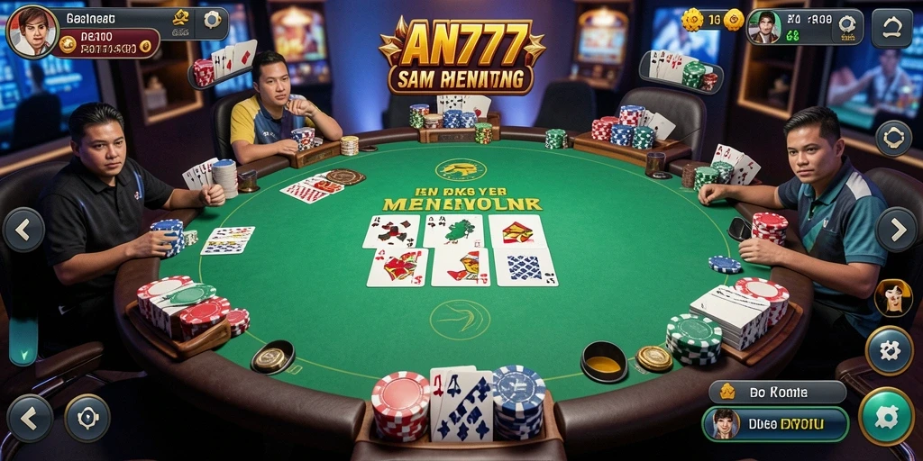 Screenshot gameplay AN777 menampilkan suasana seru permainan poker.
