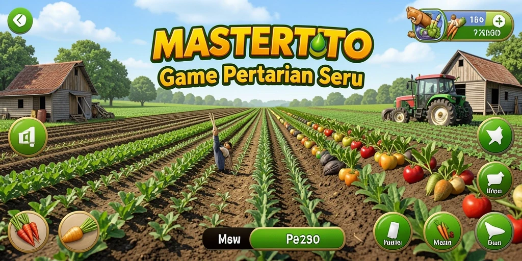 Tampilan gameplay MASTERTOTO yang menampilkan pertanian yang aktif dan dinamis.