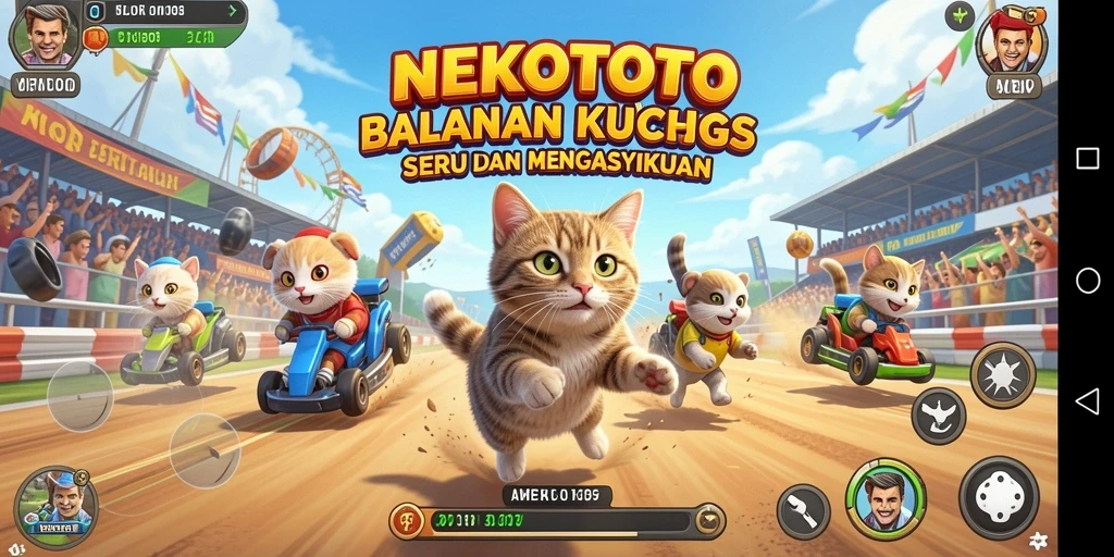 Gameplay seru dengan kucing balap yang menggemaskan.